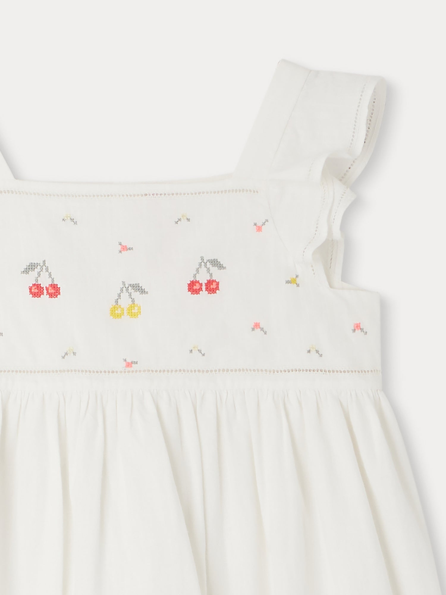 Girl | Galia Dress With Floral Embroidery | Milk White
