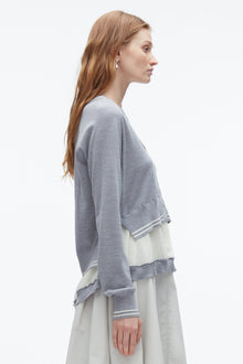 Chiffon Hem Boxy Cardigan | Grey Melange
