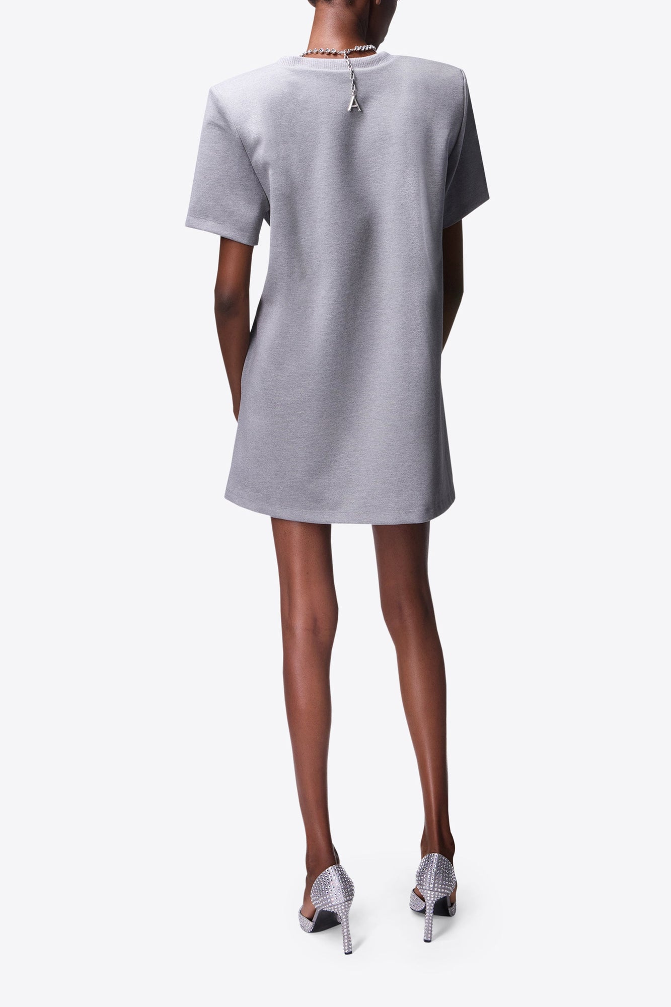 Crystal Butterfly V-Neck T-Shirt Dress | Grey Melange