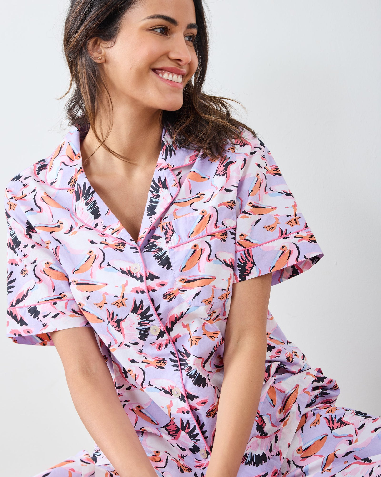 Pretty Pelicans - Short Sleeve Top & Cropped Pants Set - Lavender - Printfresh