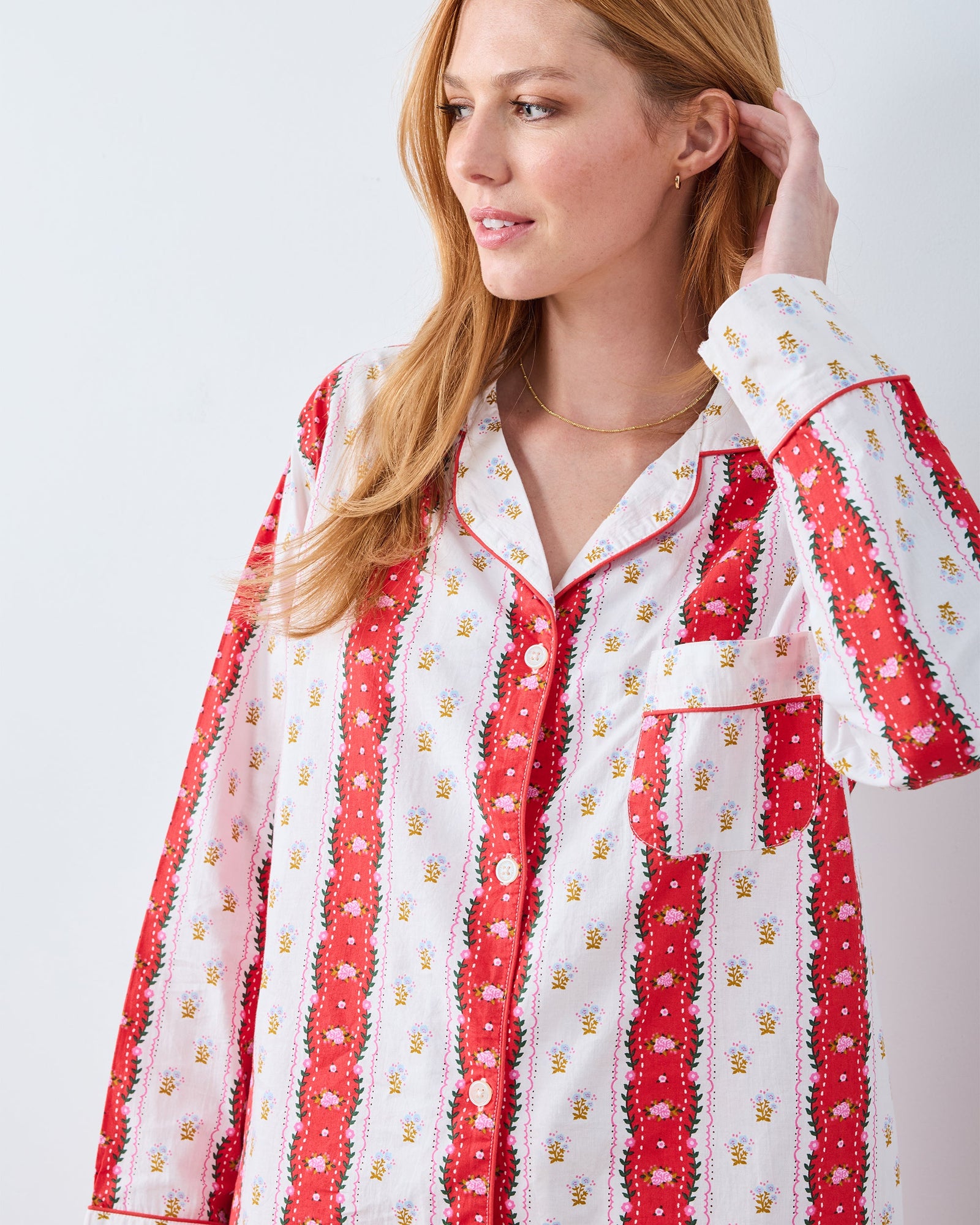 Sweetheart Stripes - Long PJ Set - Cherry Cola - Printfresh