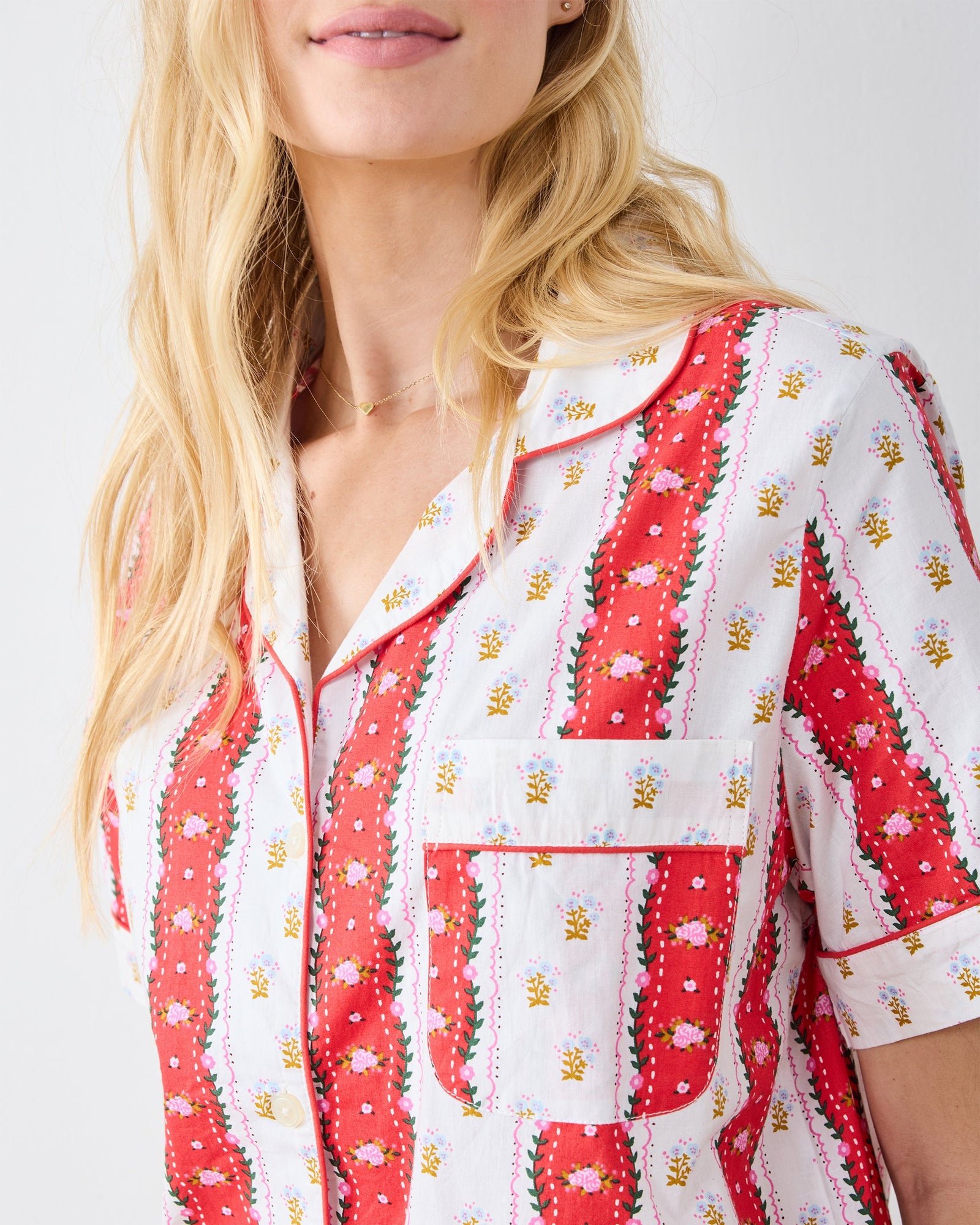Sweetheart Stripes - Short PJ Set - Cherry Cola - Printfresh