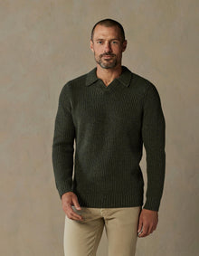 Men | Marled Polo Sweater | Olive