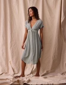 Women | Deep V Button Thru Dress | Juniper