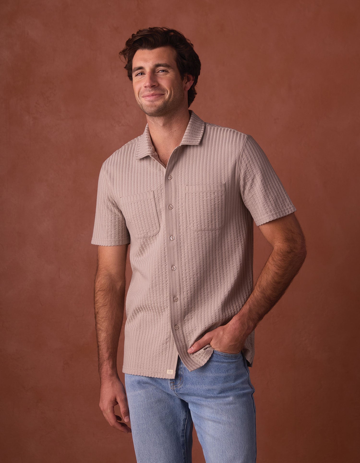 Men | Knit Getaway Button Up | Taupe