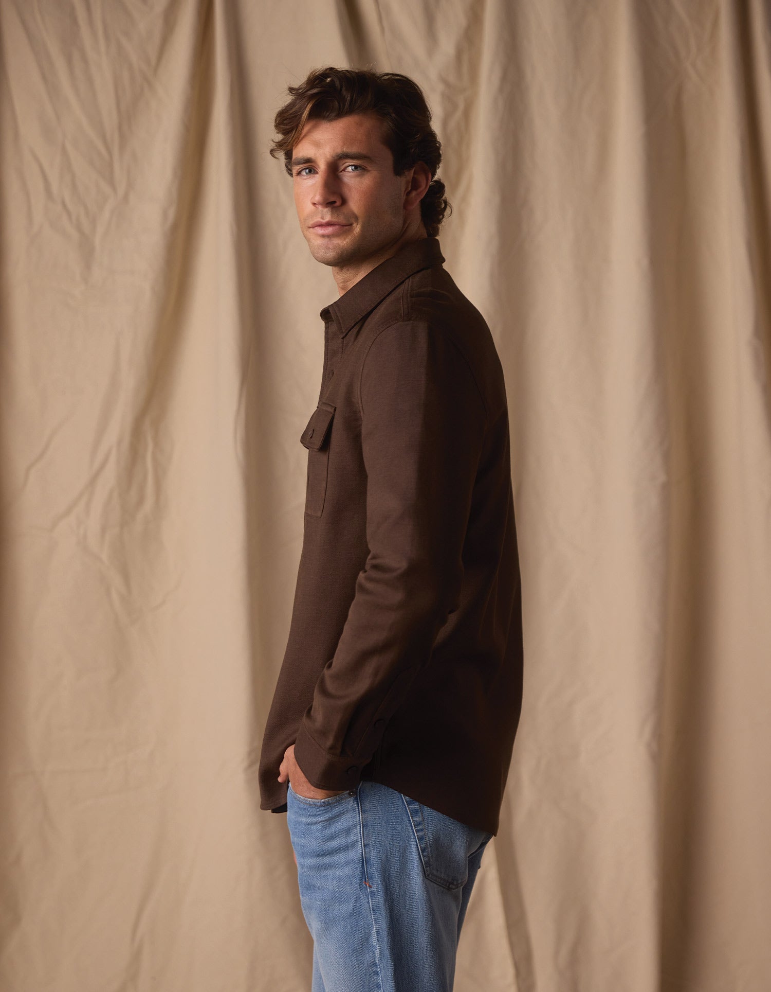 Men | Comfort Terry Shirt Jacket | Dark Brown