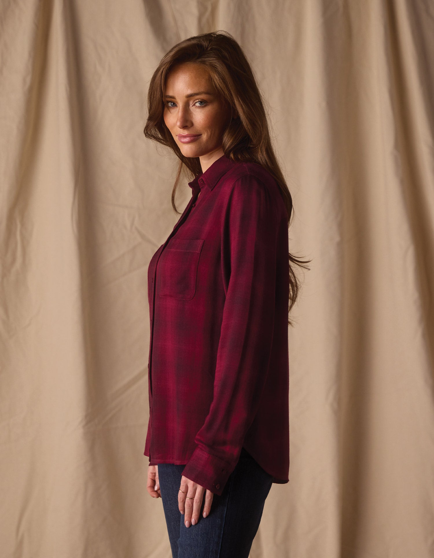 Women | Harper Button Up | Fig Plaid