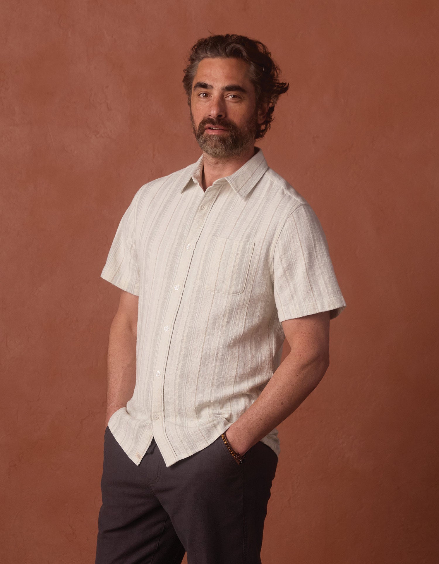 Men | Freshwater Short Sleeve Button Up Shirt | Sea Glass Stripe