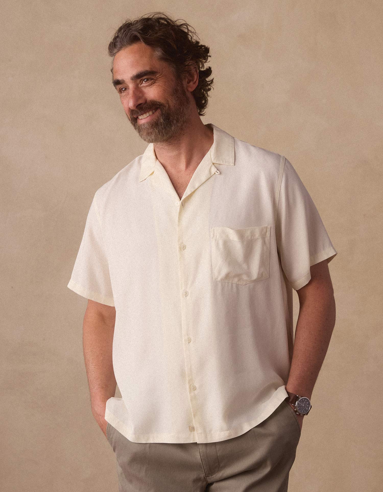Men | Sueded Costa Resort Shirt | Ivory