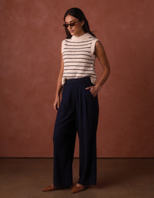Women | Leukos Linen-Blend Trouser | Navy