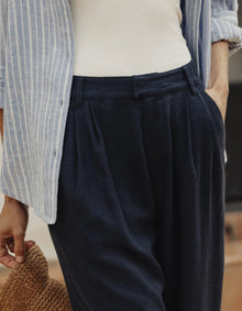 Women | Leukos Linen-Blend Trouser | Navy