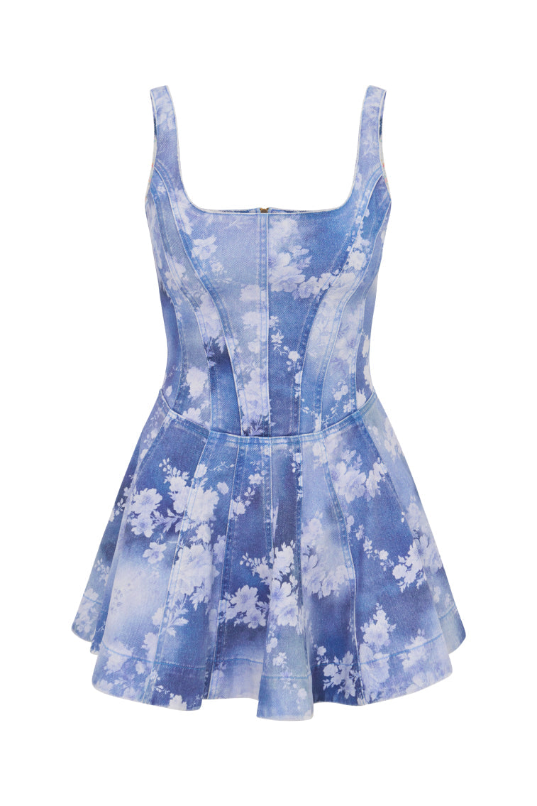 Piero Floral Denim Mini Dress | Bluebell Cloud