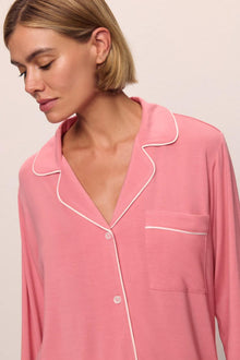 Model is wearing Gisele TENCEL Modal Long PJ Set in  Sunkissed Coral/Ivory