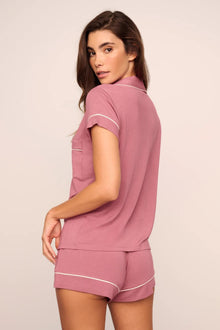 Model is wearing Gisele TENCEL Modal Shortie Short PJ Set  in  Berry Blush/Ivory