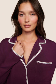 Model is wearing Frida TENCEL Modal Long PJ Set  in Plum/Ivory