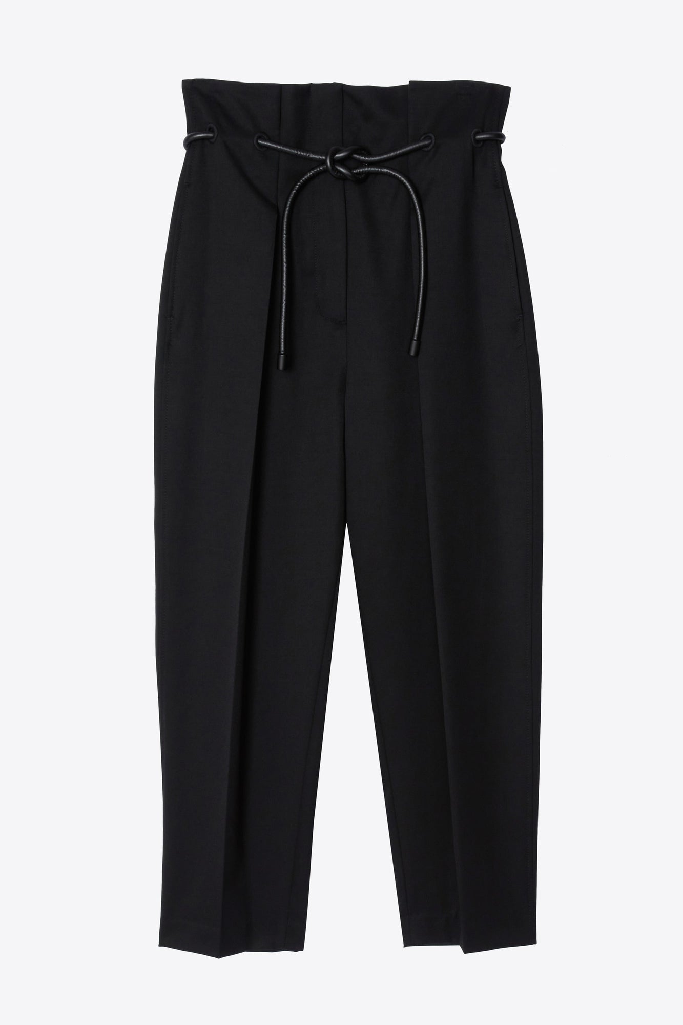 Wool Origami Pleat Pant With Belt | Black