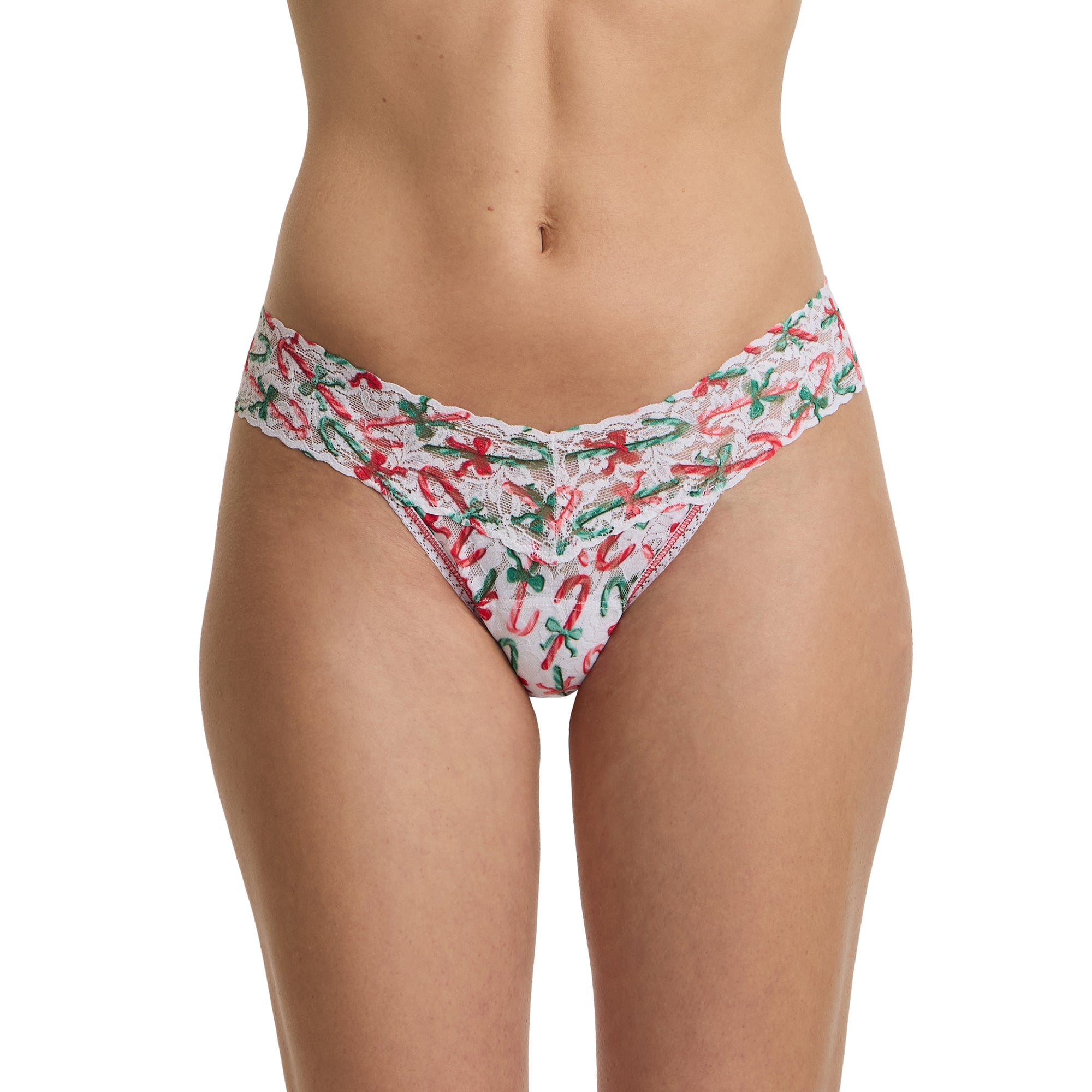 Signature Lace Low Rise Thong | Candy Cane Delight (White)