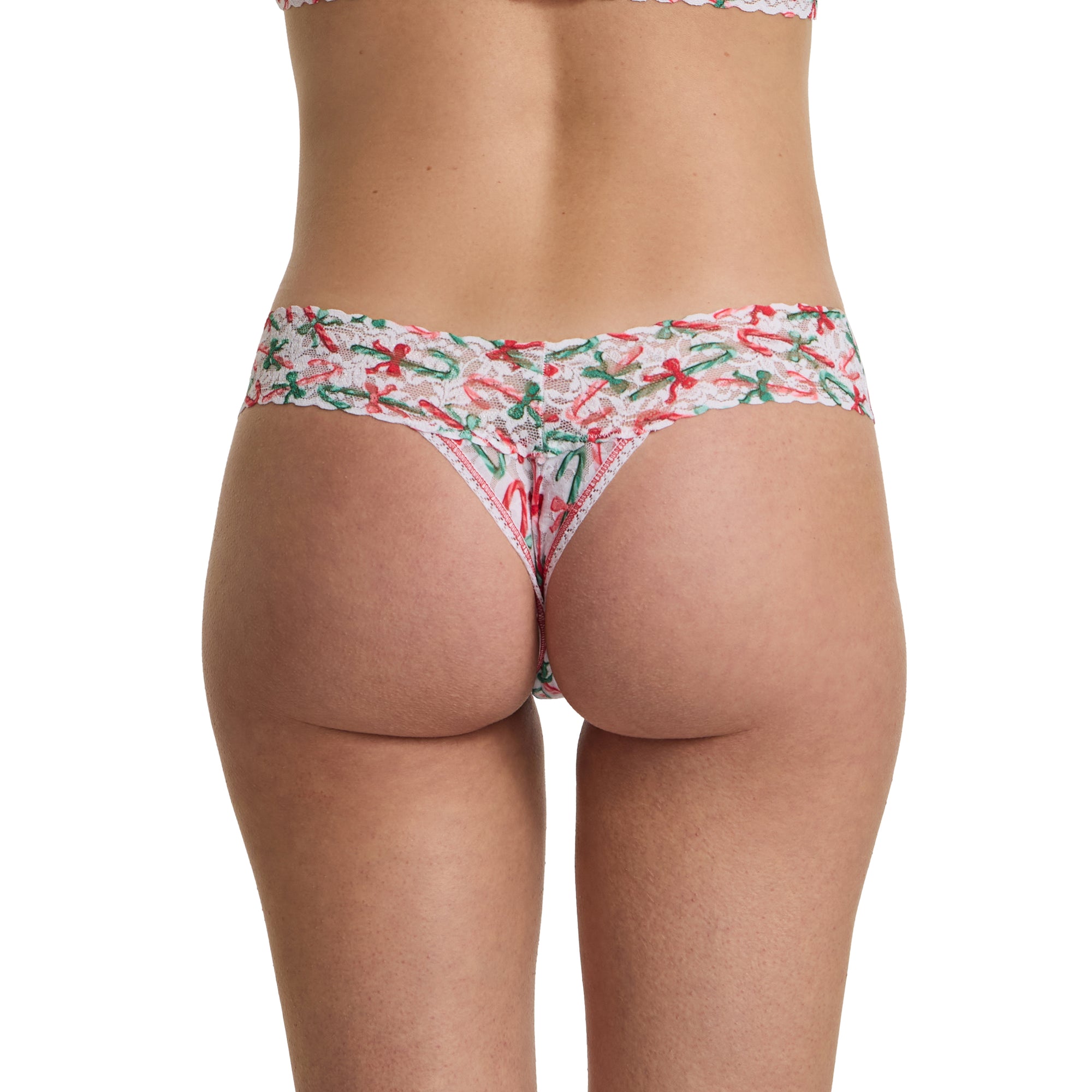 Signature Lace Low Rise Thong | Candy Cane Delight (White)