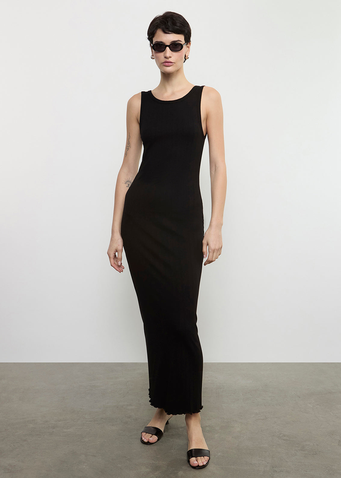 Lettuce Edge Boatneck Dress | Black