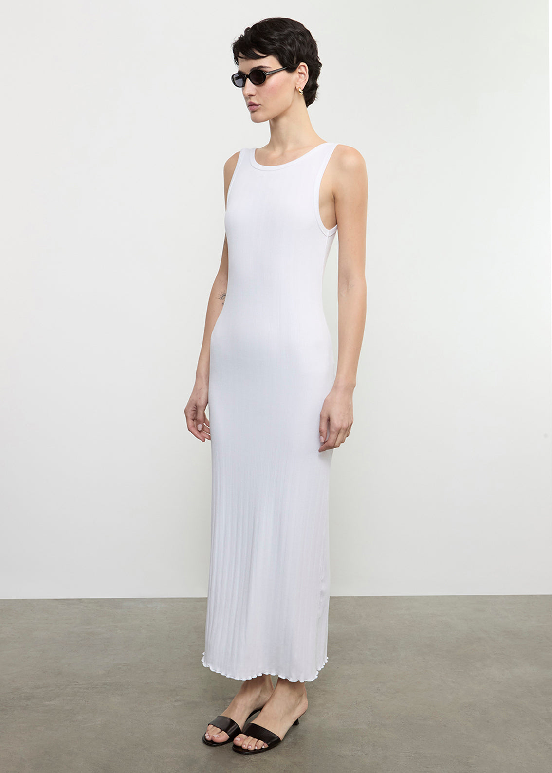 Lettuce Edge Boatneck Dress | White