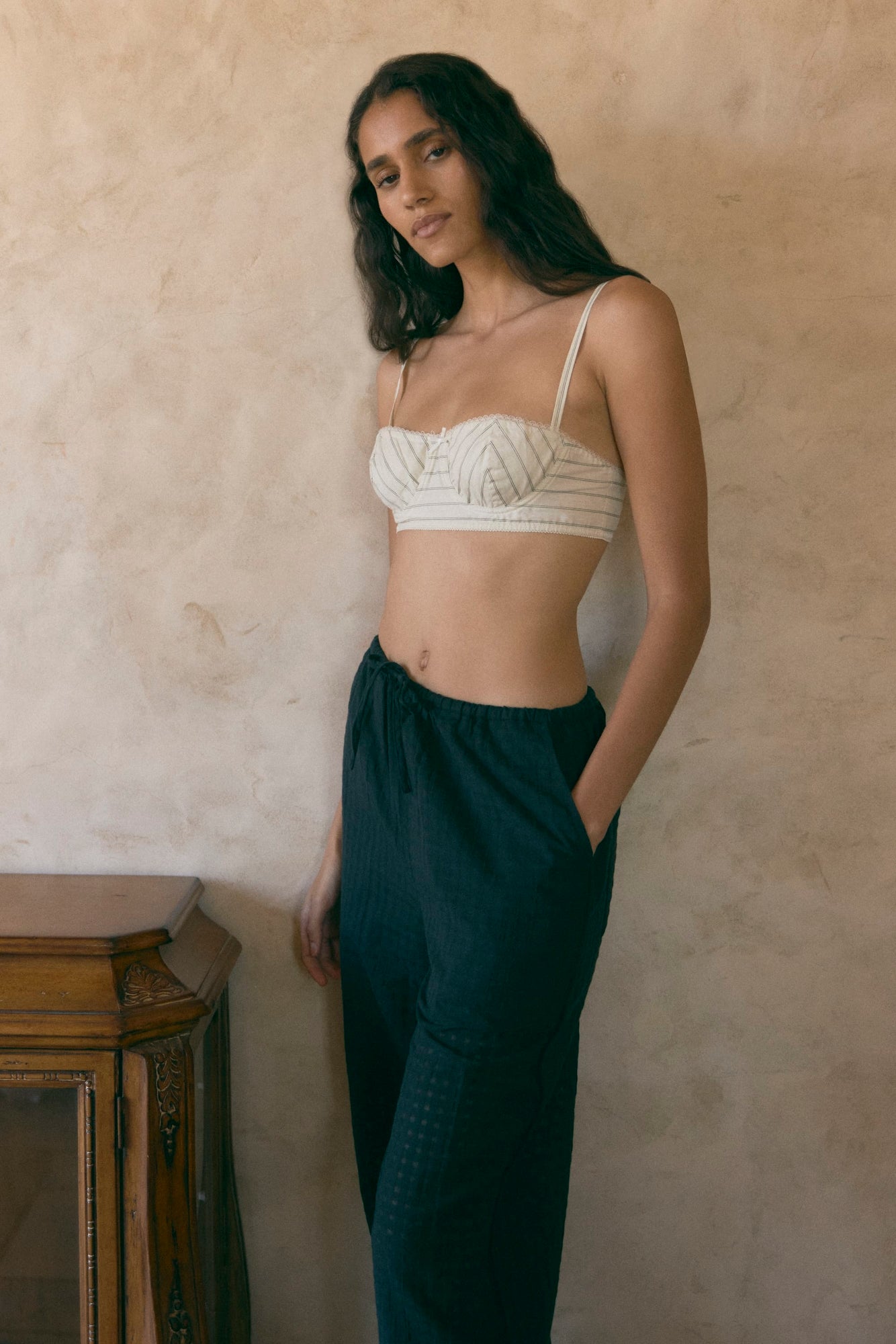 Aya | Paloma Stretch-Waist Gingham Pant in Size Small