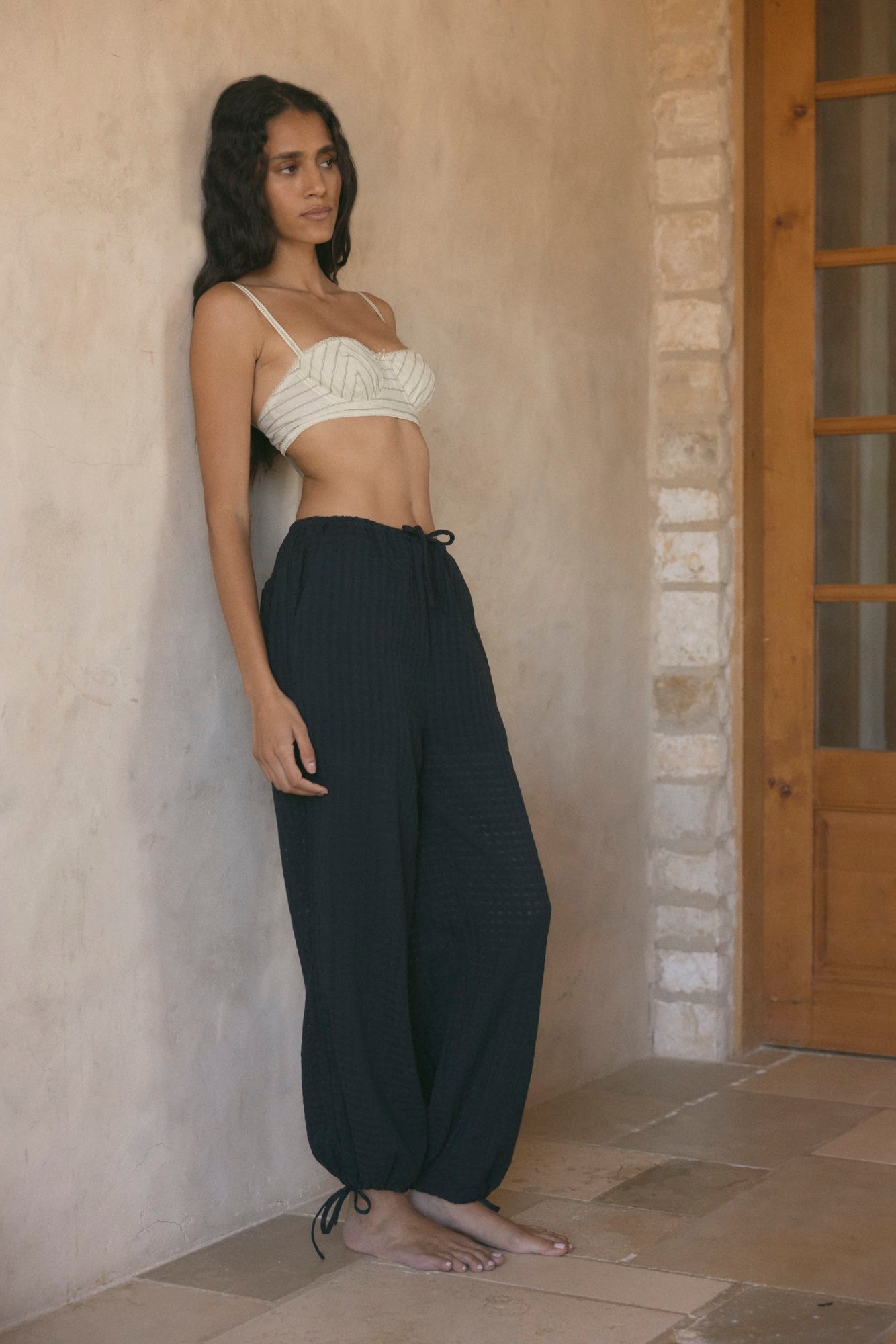 Aya | Paloma Stretch-Waist Gingham Pant in Size Small