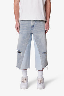 Paneled Denim Shorts | Washed Light Blue