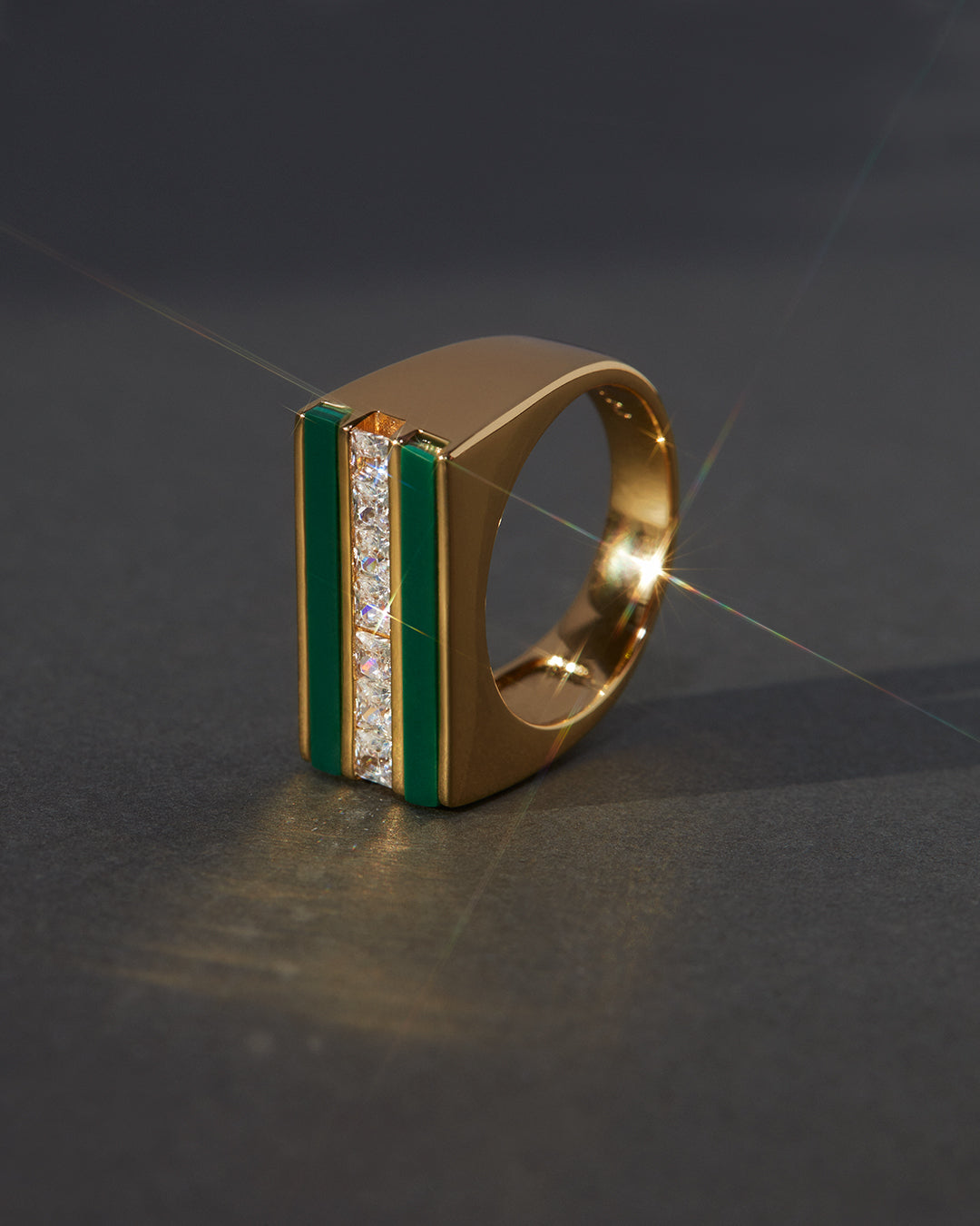 Panini Ring | Gold | Malachite/Cubic Zirconia