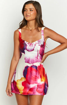 Pansy Floral Sleeveless Mini Dress | Pink