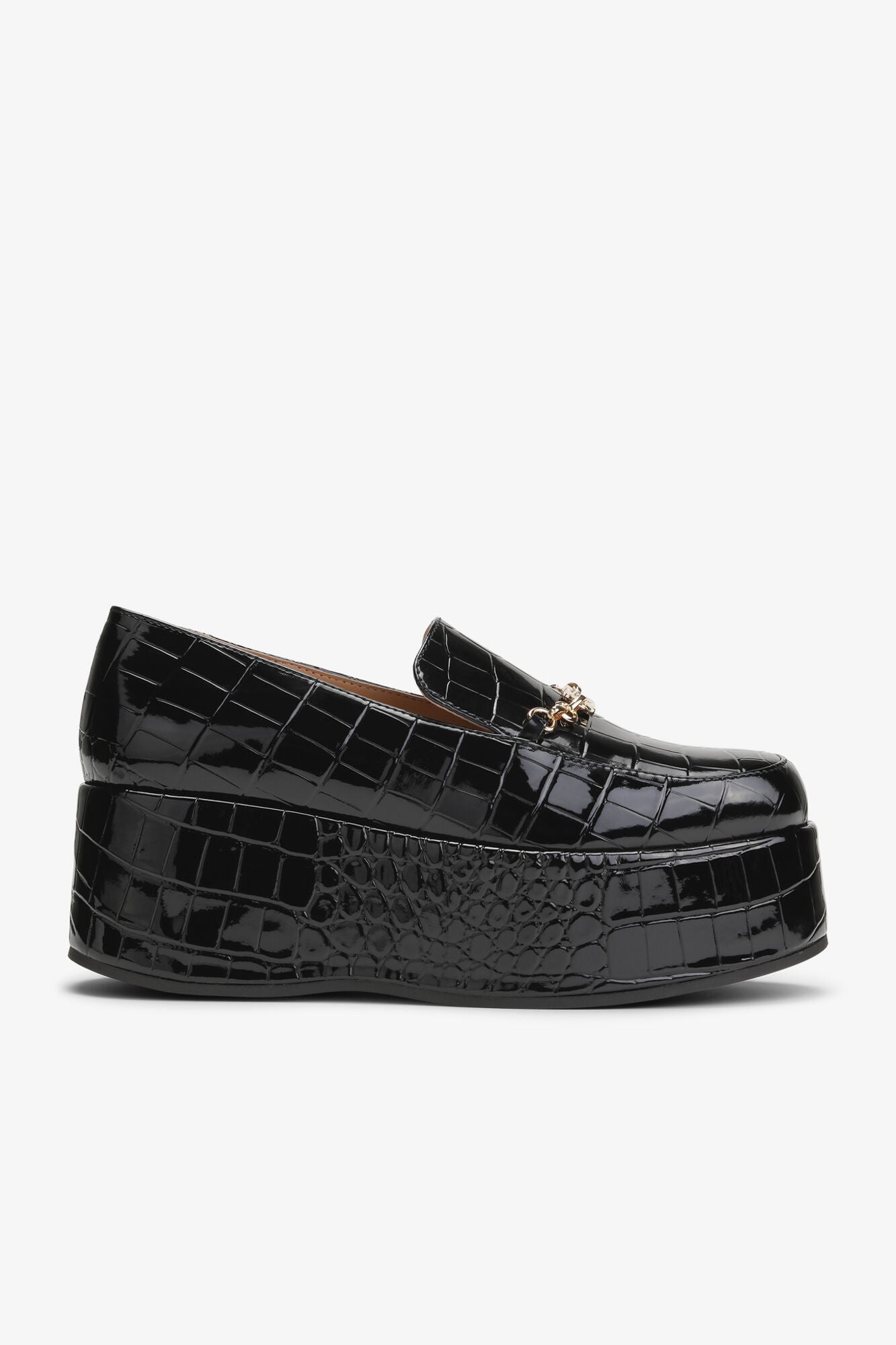 Patent Croco Butterfly Chain Platform Loafers | Black