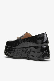 Patent Croco Butterfly Chain Platform Loafers | Black