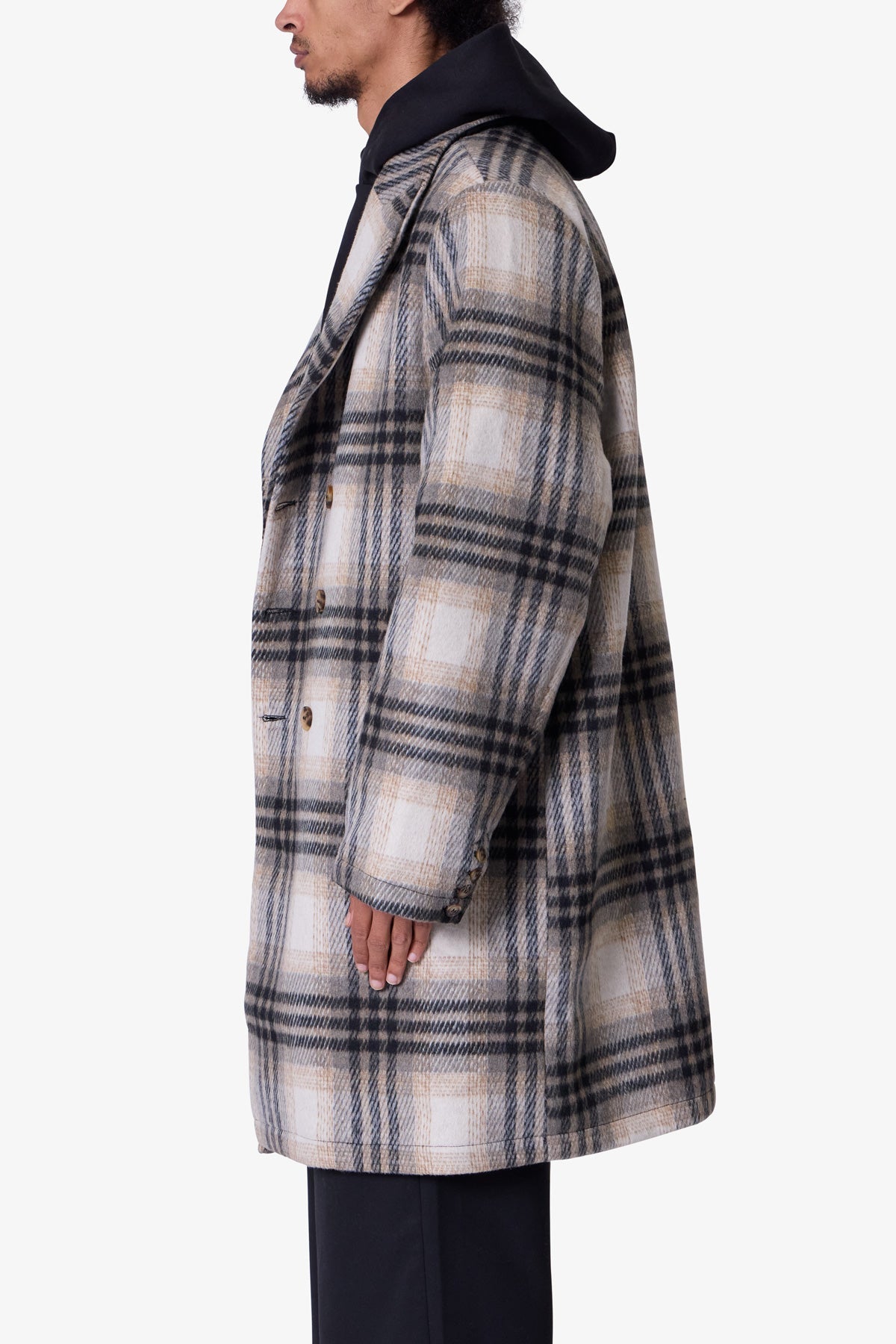 Peaky Plaid Trench Coat | Light Brown x Cream