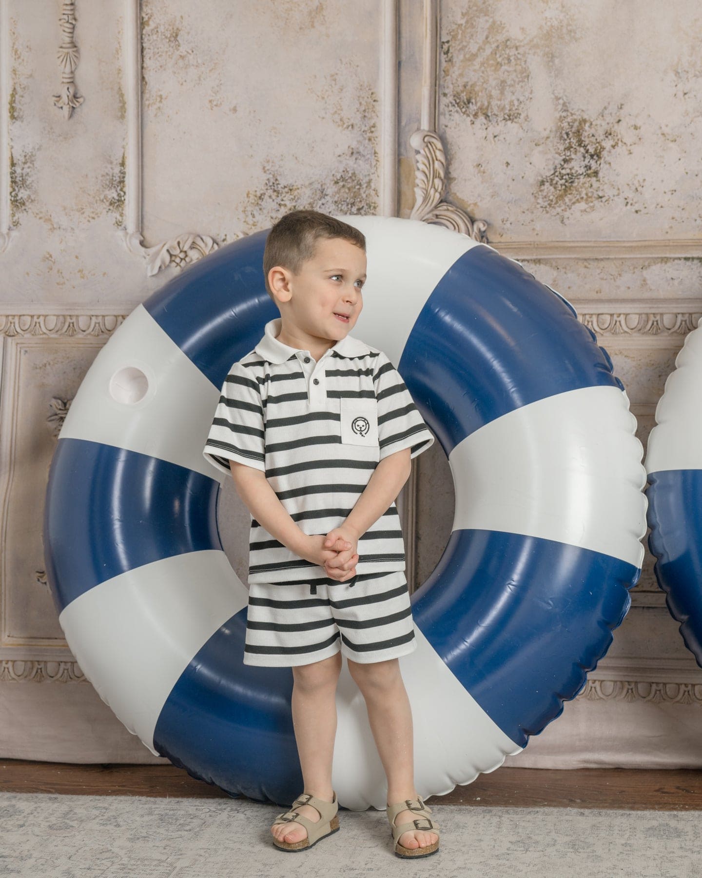Boys | Monaco and Striped Top and Shorts Set | Black & White