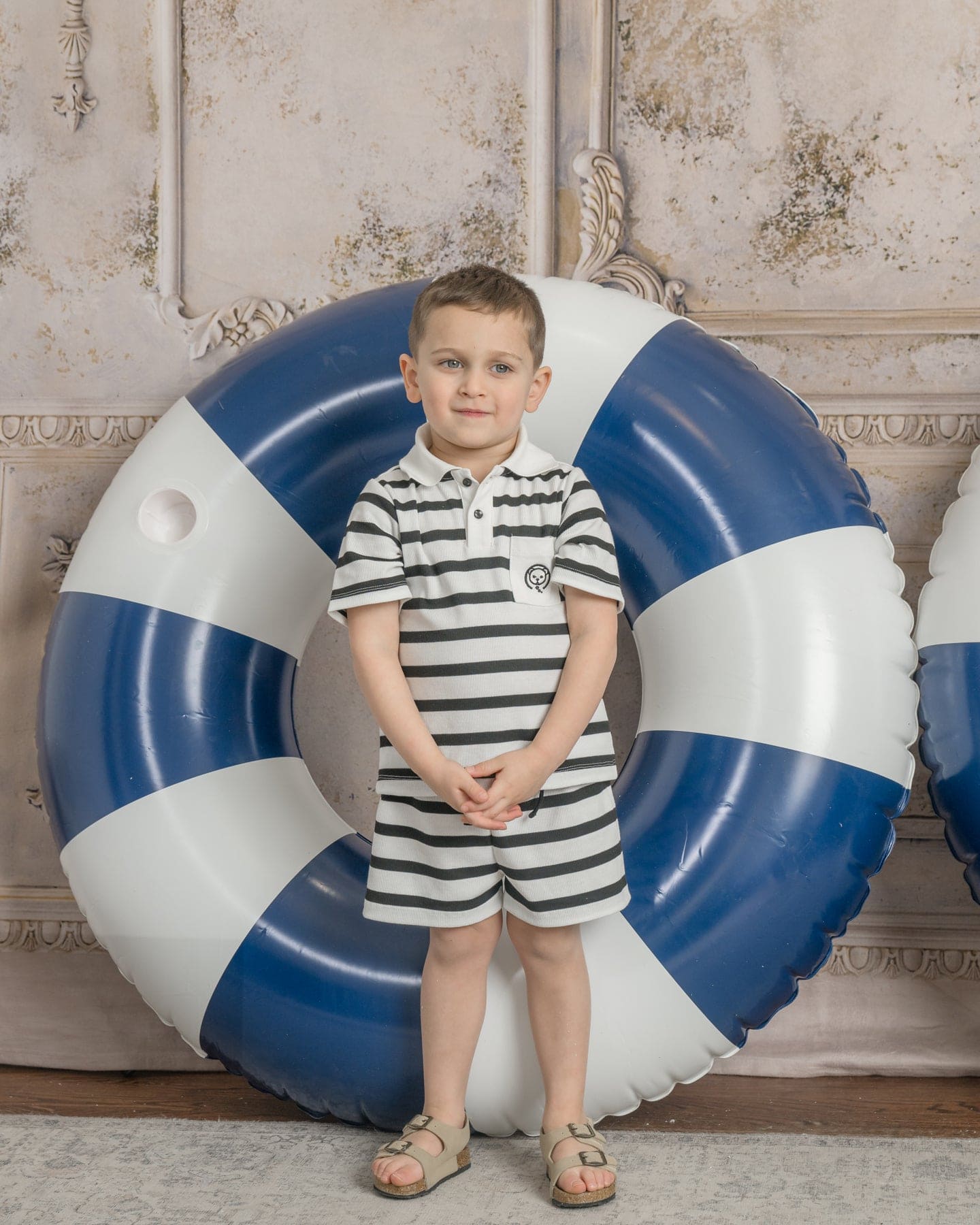 Boys | Monaco and Striped Top and Shorts Set | Black & White