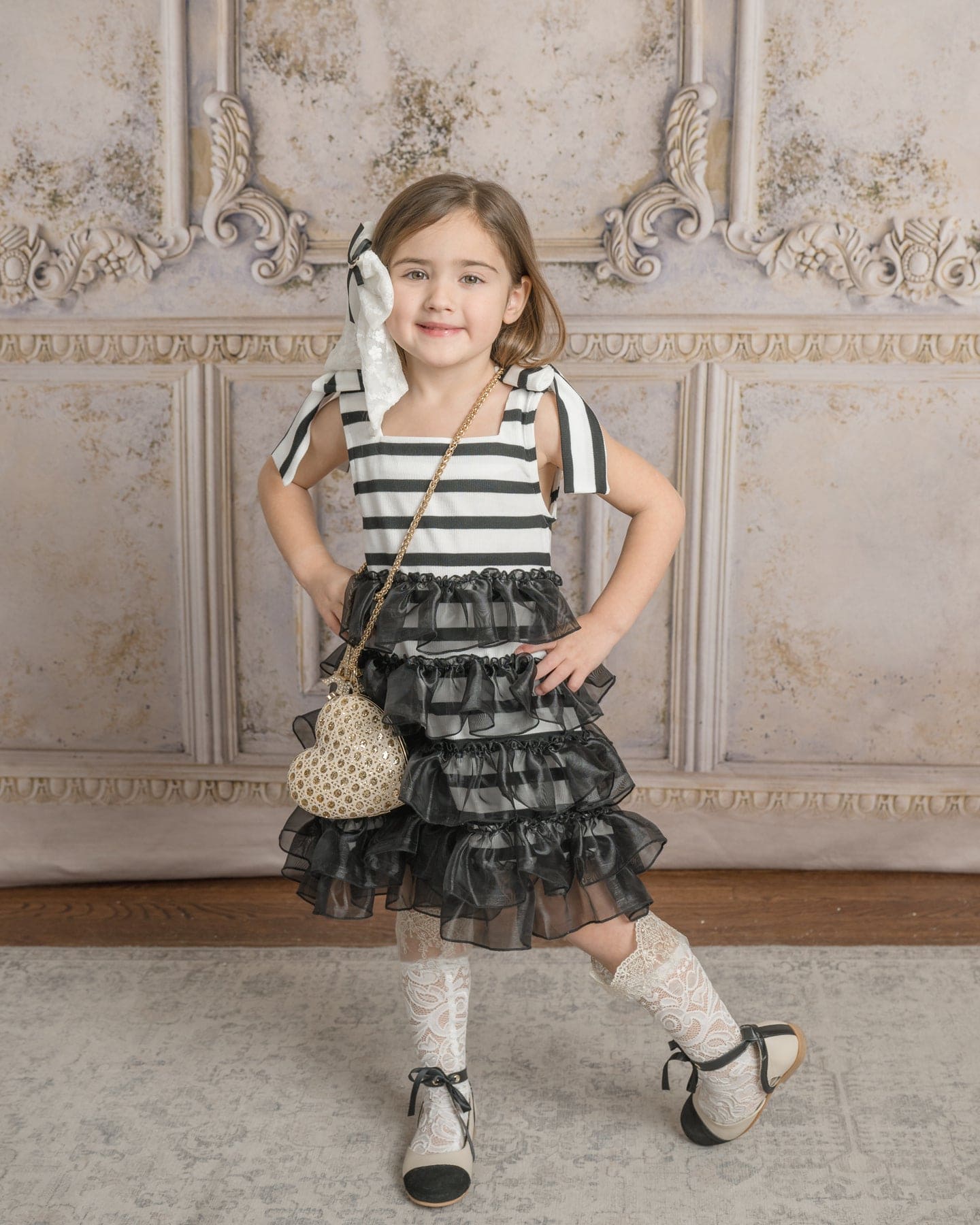 Baby Girls | Monaco and Striped Dress | Black & White