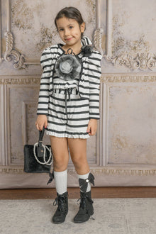 Girls | Monaco and Striped Top and Shorts Set | Black & White