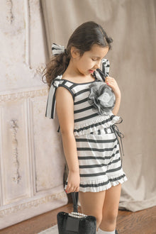 Girls | Monaco and Striped Top and Shorts Set | Black & White