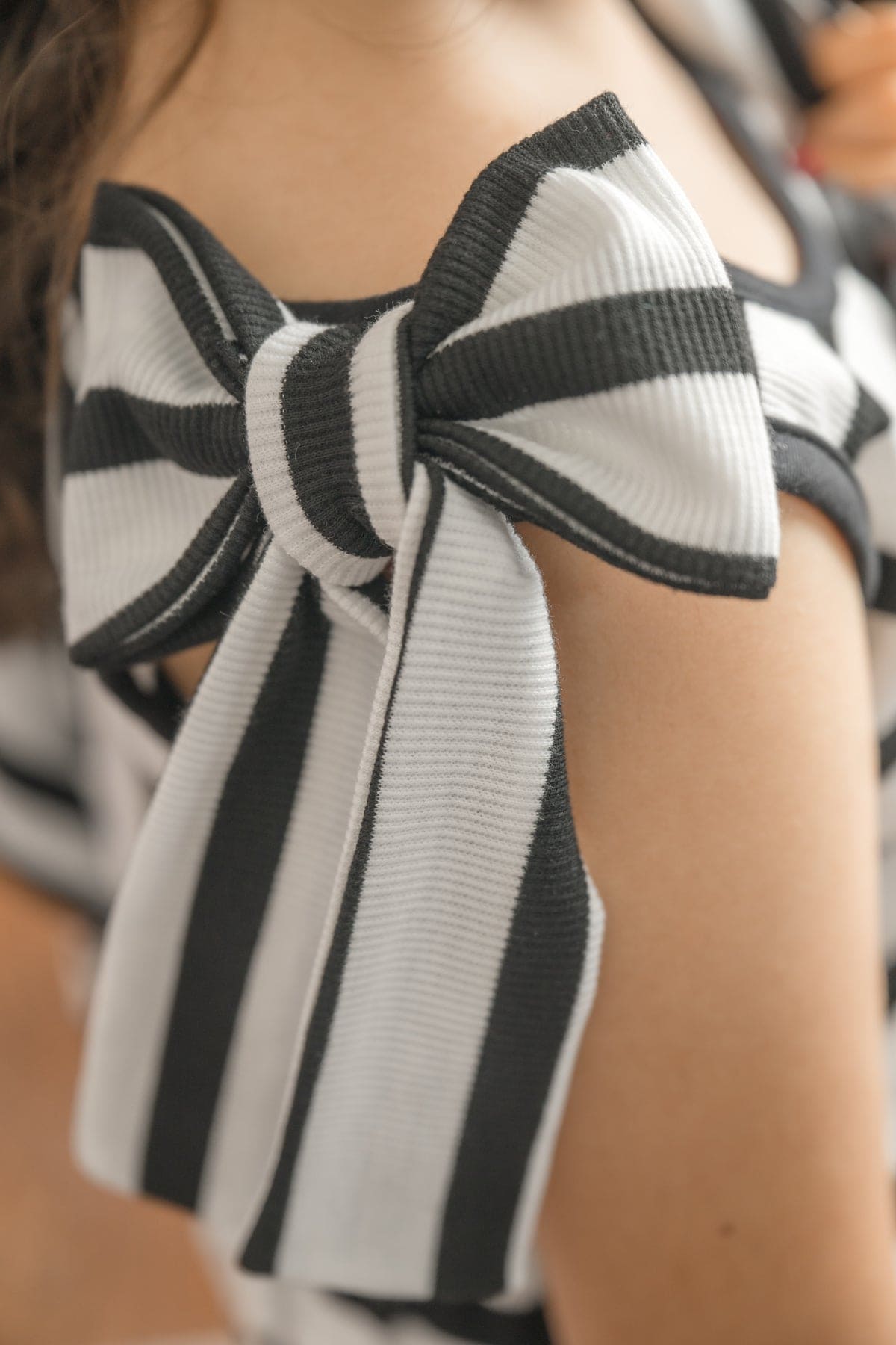 Girls | Monaco and Striped Top and Shorts Set | Black & White