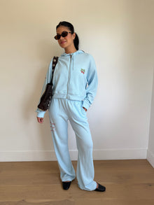 Life is Sweet Waffle Wide Leg Sweatpants | Soft Blue