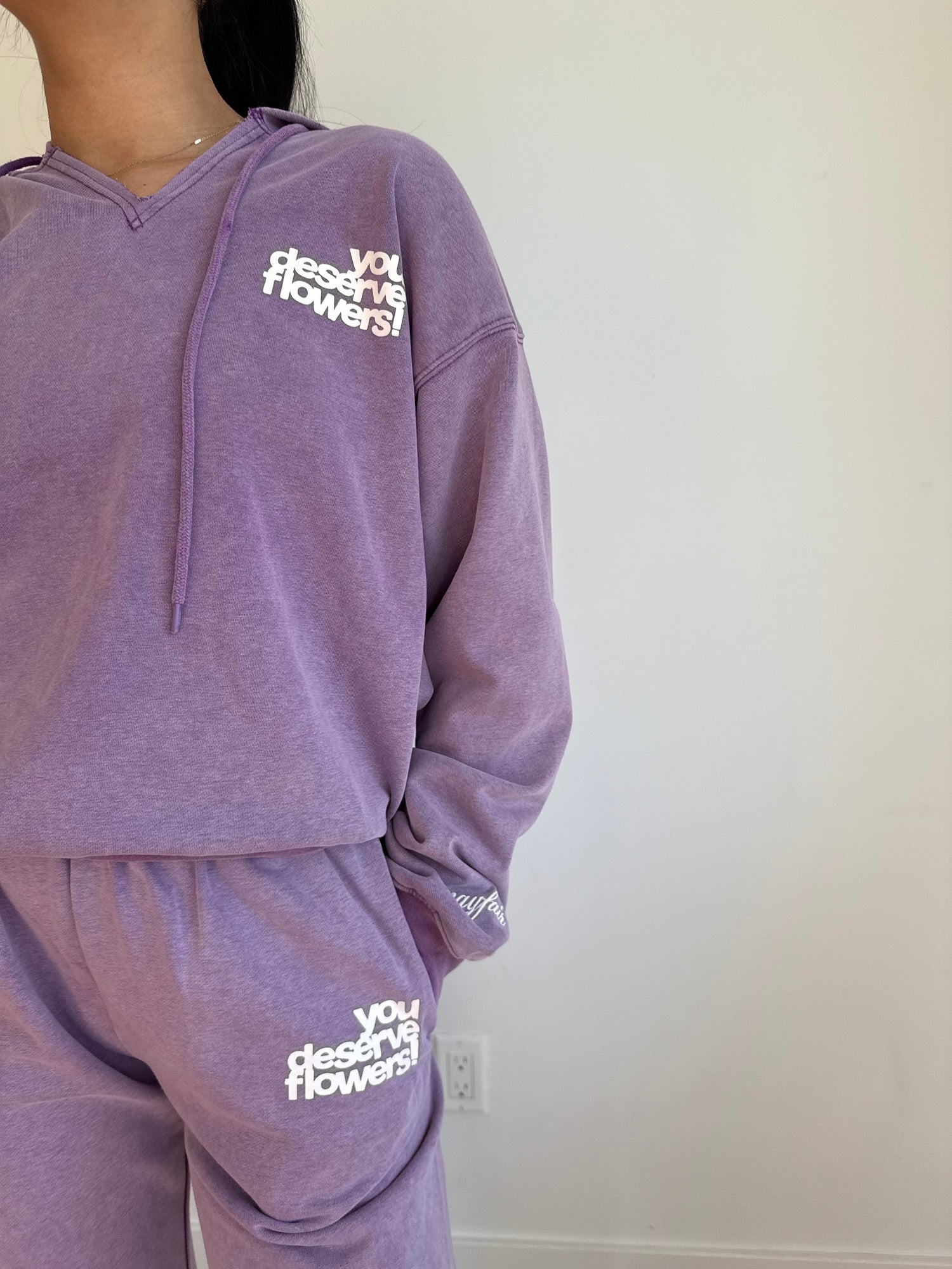 You Deserve Flowers Relaxed Notch-Neck Hoodie | Vintage Lilac