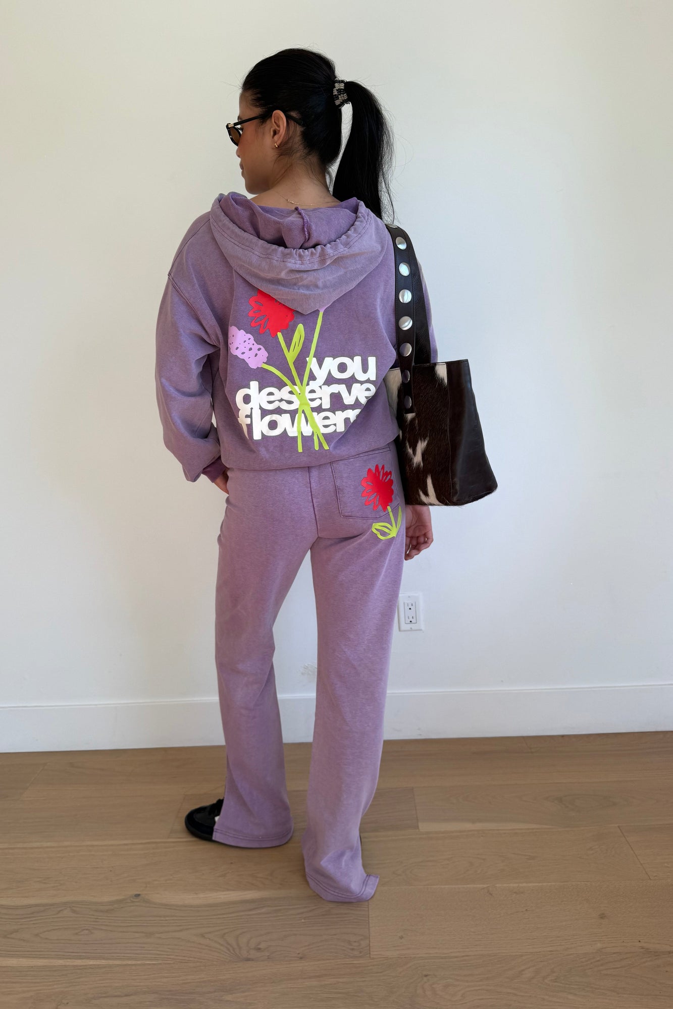 You Deserve Flowers Relaxed Notch-Neck Hoodie | Vintage Lilac