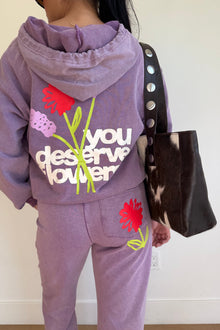 You Deserve Flowers Relaxed Notch-Neck Hoodie | Vintage Lilac