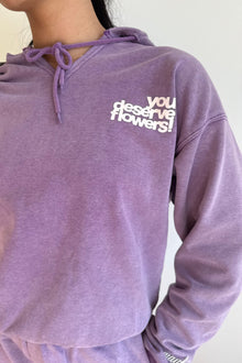 You Deserve Flowers Relaxed Notch-Neck Hoodie | Vintage Lilac