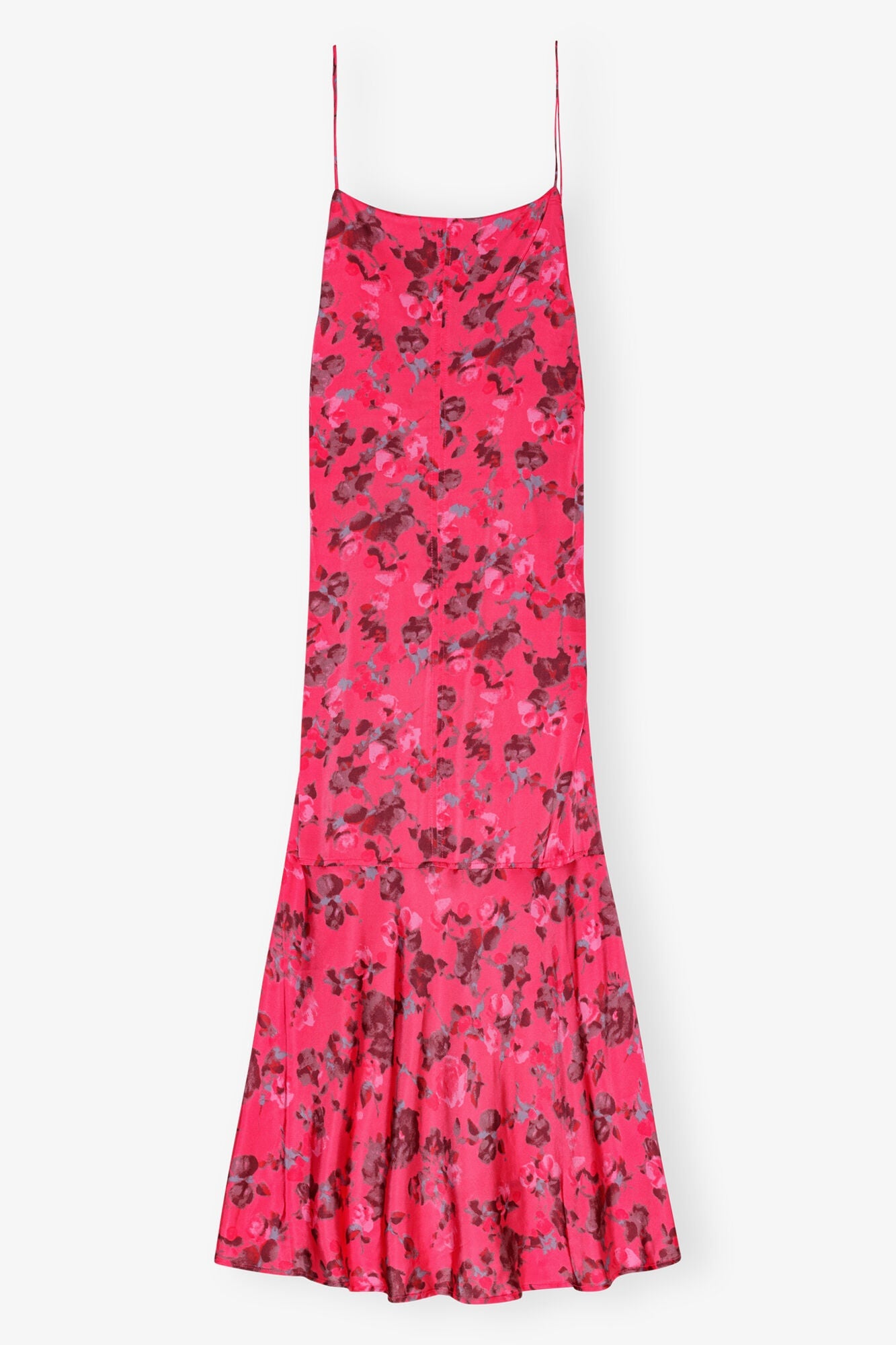 Pink Floral Printed Satin Midi Dress | Raspberry Wine
