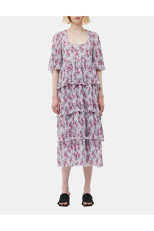 Pleated Georgette Flounce Smock Midi Dress | Mauve Chalk