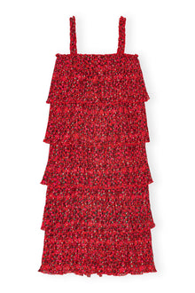 Pleated Georgette Flounce Strap Midi Dress | Racing Red