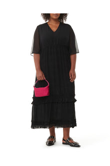 Pleated Georgette Maxi Dress | Black