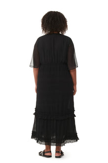 Pleated Georgette Maxi Dress | Black