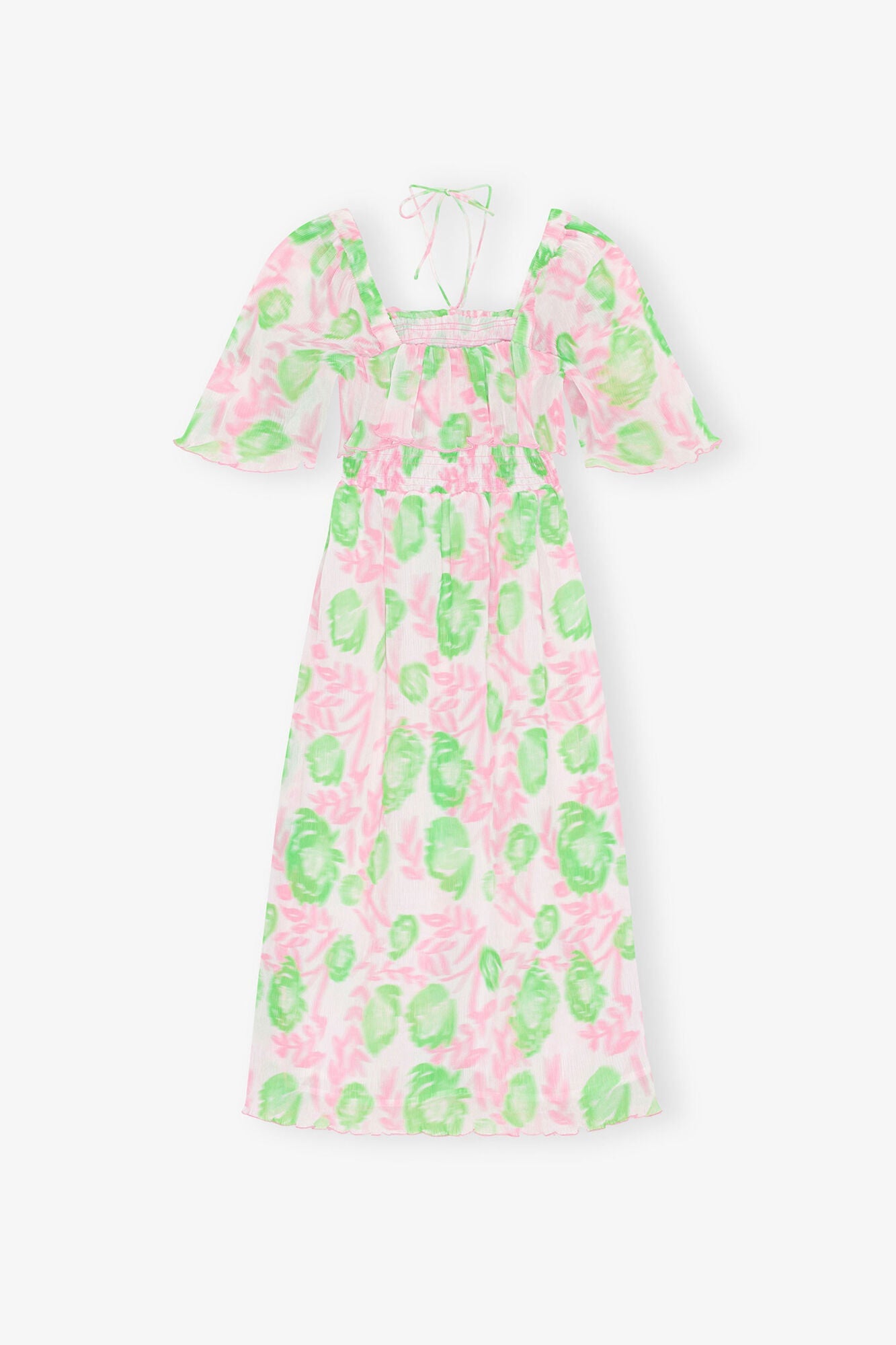 Pleated Georgette Midi Smock Dress | Pink Tulle