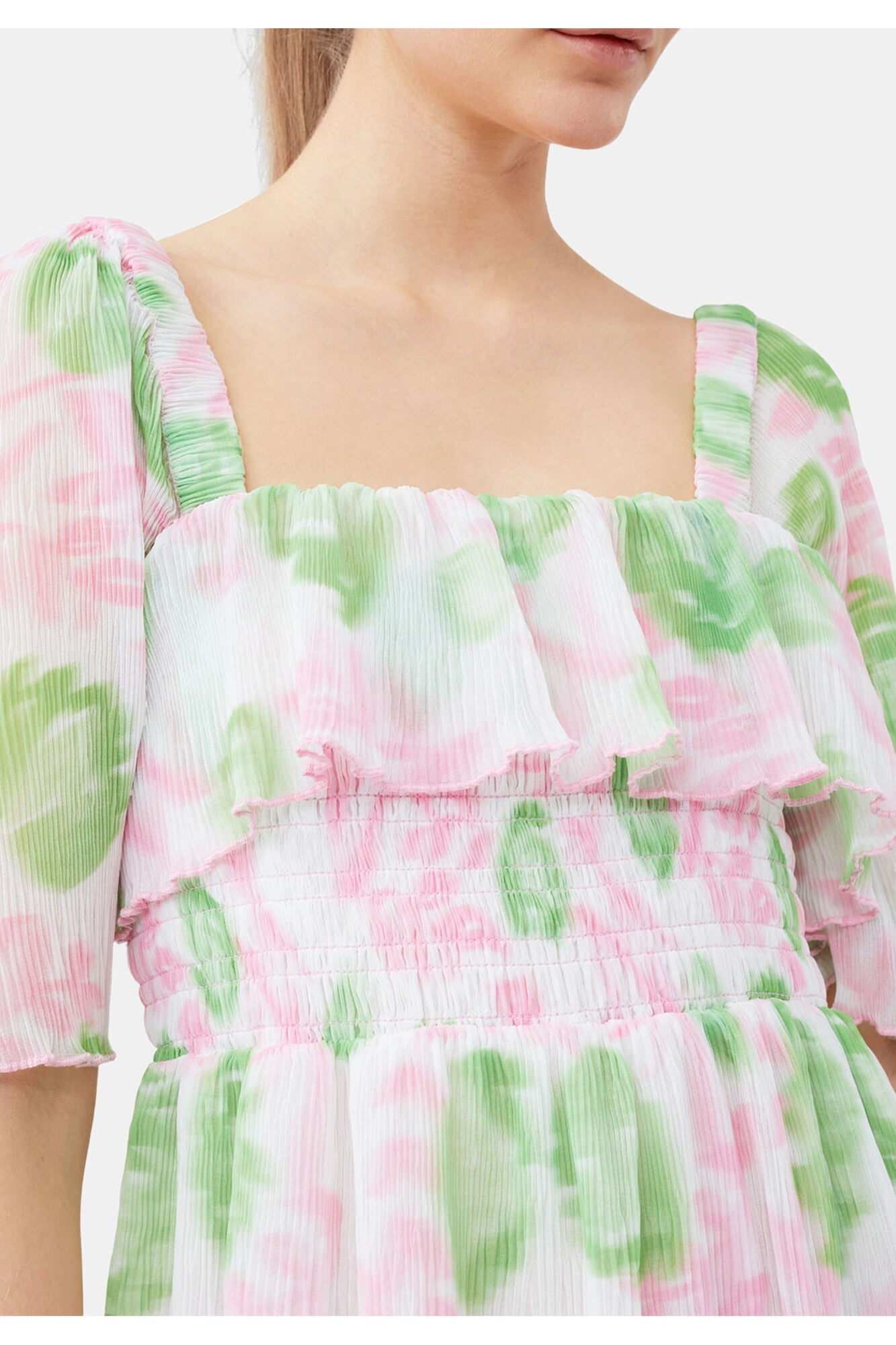 Pleated Georgette Midi Smock Dress | Pink Tulle